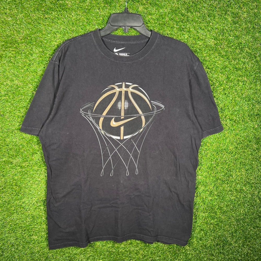 Nike Mens‎ XL Black Basketball Graphic Swoosh Short Sleeve T-Shirt Standard Fit